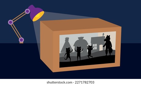 Illustration of children's drawing in a box. Vector illustration.