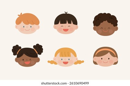 Illustration of Children's Faces with Various Expressions