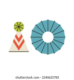 Illustration with children's handmade costume of harlequin, clown. Games, fun, theater and Halloween concept. Hand drawn vector illustration isolated on white background. Cute style.