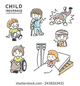 Illustration of children's insurance regarding injury and illness.