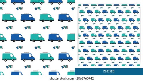 Illustration of Children's Pattern Theme with the Blue Square Car for Driving and Transportation. Pattern for a Boy Theme.