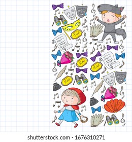 Ilustración de una actuación infantil en el escenario. Teatro con niños