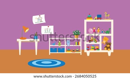 Illustration of children's room interior. Vector illustration in flat style