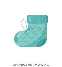  Illustration of children's shoes, boots for newborns. Blue ballet shoes for the feet of a newborn boy. Vector isolated on a white background, eps 10.