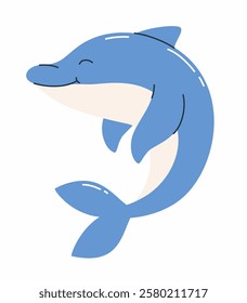 Illustration in children's style of a cute dolphin. Flat vector illustration.