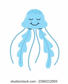 Illustration in children's style of a cute jellyfish. Flat vector illustration.