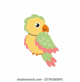 Illustration in children's style. Cute tropical parrot. Flat vector illustration.