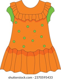 Illustration with a child's dress. Children's clothing. Picture for an educational website, magazine. Element for print, postcard and poster. Vector illustration
