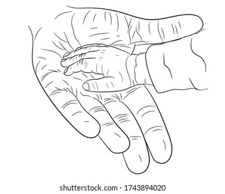 Illustration of a child's hand in the hand of an adult in isolate on a white background. Children's Day. Mom's Day. Dad’s day. Vector illustration.