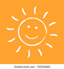 Illustration of a child's hand drawn sun icon. Paint brush or ink style vector sun icon.