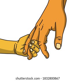 Illustration of a child's hand holding his father's hand