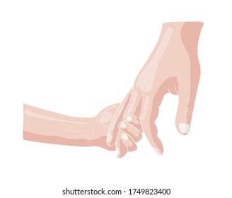 Illustration of a child's hand holds the finger of an adult in isolate on a white background. Children's Day. Mom's Day Dads day vector illustration.