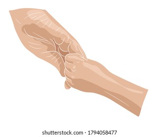 Illustration of a child's hand holds the finger of an adult in isolate on a white background. Children's Day. Mom's Day Dads day vector illustration.