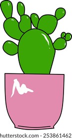 Illustration of a child's picture of a cactus in a pot with color