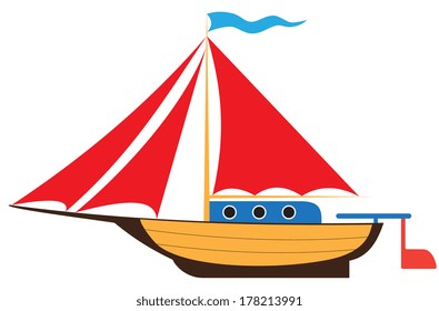 Illustration of child's toy yacht on white background