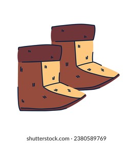 Illustration of childysh vintage pima shoes, winter warm clothes, felt boots