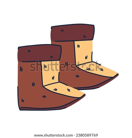 Illustration of childysh vintage pima shoes, winter warm clothes, felt boots
