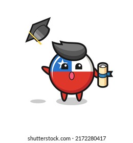 Illustration of chile flag badge cartoon throwing the hat at graduation , cute style design for t shirt, sticker, logo element
