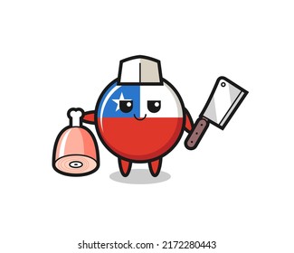 Illustration of chile flag badge character as a butcher , cute style design for t shirt, sticker, logo element