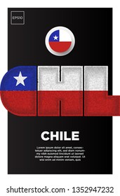 Illustration of Chile flag made of three country abbreviations letter with grunge sponge effect.