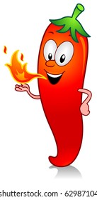 Illustration of a Chili Character Breathing Fire