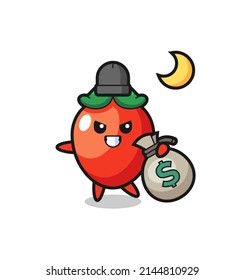 Illustration of chili pepper cartoon is stolen the money , cute design