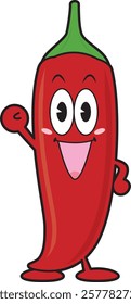 Illustration of a chili pepper character raising one hand