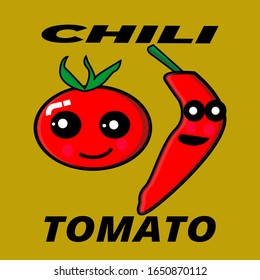 illustration of chili and tomato suitable for restaurant design graphic