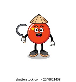 Illustration of china flag as an asian farmer , character design