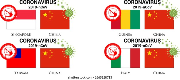 Illustration of  china flag with germs or virus (coronavirus or covid-19) and respiratory masker. 