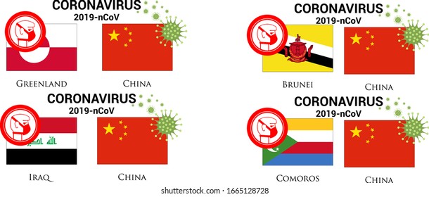 Illustration of  china flag with germs or virus (coronavirus or covid-19) and respiratory masker. 