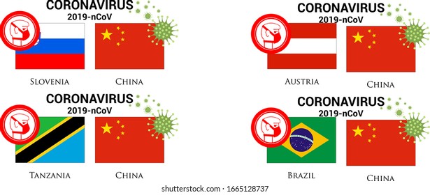 Illustration of  china flag with germs or virus (coronavirus or covid-19) and respiratory masker. 