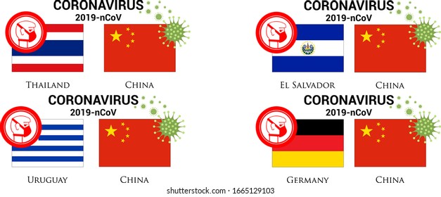 Illustration of  china flag with germs or virus (coronavirus or covid-19) and respiratory masker. 