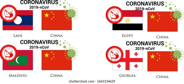 Illustration of  china flag with germs or virus (coronavirus or covid-19) and respiratory masker. 