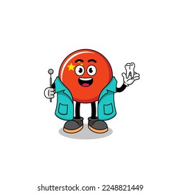 Illustration of china flag mascot as a dentist , character design