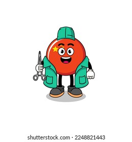 Illustration of china flag mascot as a surgeon , character design