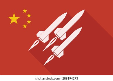 Illustration of a China long shadow flag with missiles