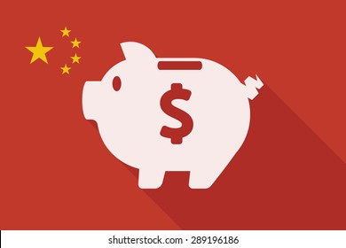 Illustration of a China long shadow flag with a piggy bank