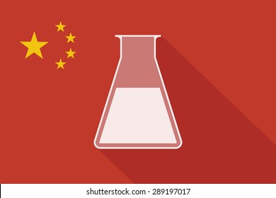 Illustration of a China long shadow flag with a chemical test tube