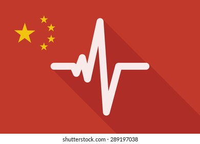 Illustration of a China long shadow flag with a heart beat sign