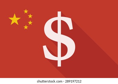 Illustration of a China long shadow flag with a dolar sign