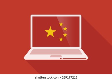 Illustration of a China long shadow flag with a laptop
