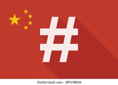Illustration of a China long shadow flag with a hash tag