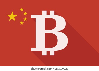 Illustration of a China long shadow flag with a bit coin sign