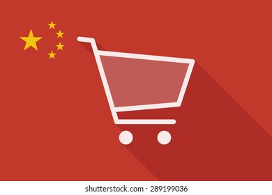 Illustration of a China long shadow flag with a shopping cart