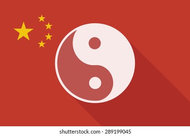 Illustration of a China long shadow flag with a ying yang