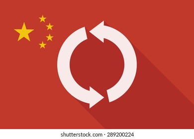 Illustration of a China long shadow flag with a recycle sign