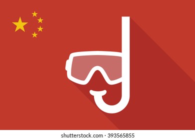 Illustration of a China long shadow flag with a diving goggles