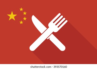 Illustration of a China long shadow flag with a knife and a fork