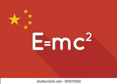 Illustration of a China long shadow flag with the Theory of Relativity formula